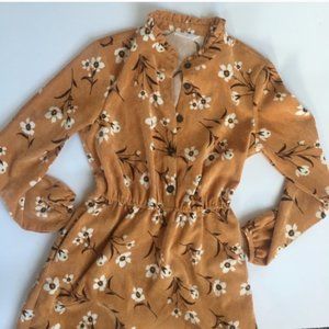 ELODIE NWOT Floral Midi Mustard Dress Large